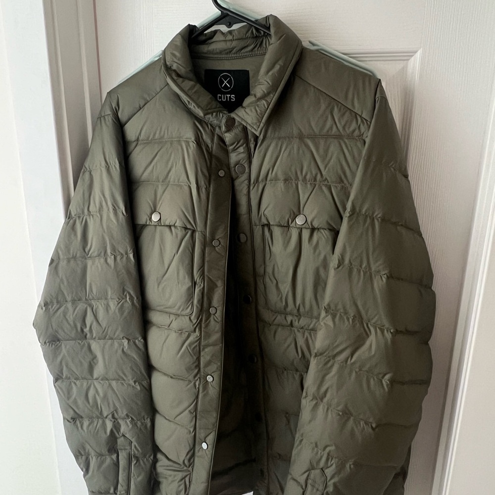 Men's Olive Puffer Jacket-Cuts Clothing